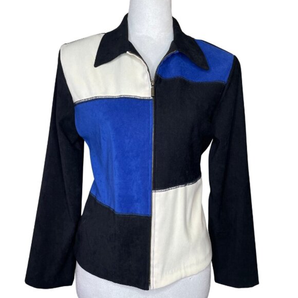 Briggs New York Vintage Colorblock Faux Suede Zip Up Blazer Jacket Size 6P - Picture 1 of 7